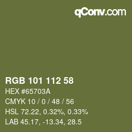 Color code: RGB 101 112 58 | qconv.com