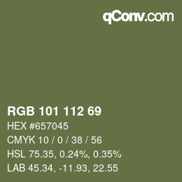 Color code: RGB 101 112 69 | qconv.com