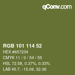 Color code: RGB 101 114 52 | qconv.com