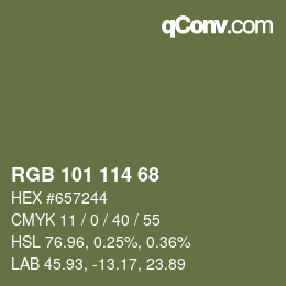 Color code: RGB 101 114 68 | qconv.com