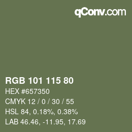 Color code: RGB 101 115 80 | qconv.com