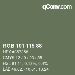 Color code: RGB 101 115 88 | qconv.com