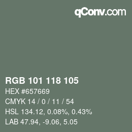 Color code: RGB 101 118 105 | qconv.com
