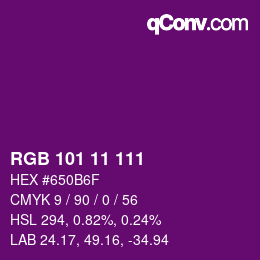 Color code: RGB 101 11 111 | qconv.com