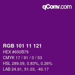 Color code: RGB 101 11 121 | qconv.com