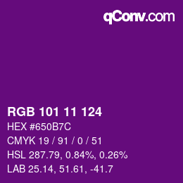 Color code: RGB 101 11 124 | qconv.com