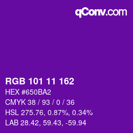 カラーコード: RGB 101 11 162 | qconv.com