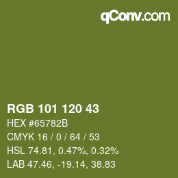 Color code: RGB 101 120 43 | qconv.com