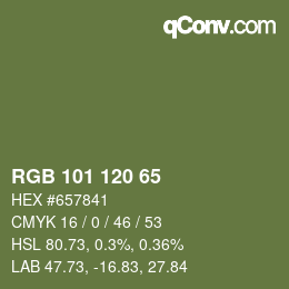 Color code: RGB 101 120 65 | qconv.com