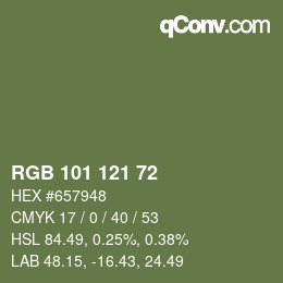 Color code: RGB 101 121 72 | qconv.com