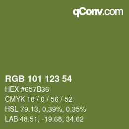 Color code: RGB 101 123 54 | qconv.com