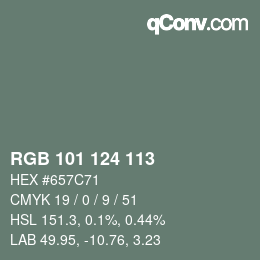 Color code: RGB 101 124 113 | qconv.com