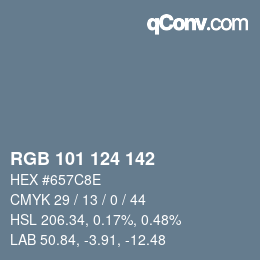 Color code: RGB 101 124 142 | qconv.com