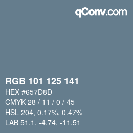 カラーコード: RGB 101 125 141 | qconv.com