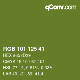 Color code: RGB 101 125 41 | qconv.com