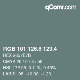 カラーコード: RGB 101 126.8 123.4 | qconv.com