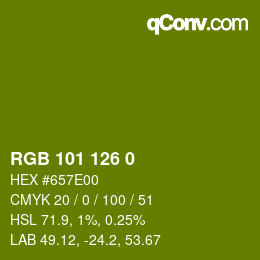 Color code: RGB 101 126 0 | qconv.com