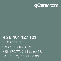 Color code: RGB 101 127 123 | qconv.com