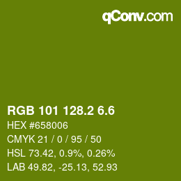 カラーコード: RGB 101 128.2 6.6 | qconv.com