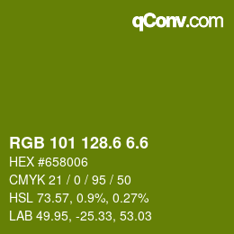 カラーコード: RGB 101 128.6 6.6 | qconv.com