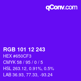Color code: RGB 101 12 243 | qconv.com