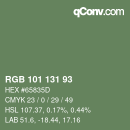 Color code: RGB 101 131 93 | qconv.com