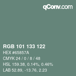 Color code: RGB 101 133 122 | qconv.com