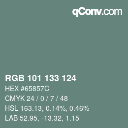 Color code: RGB 101 133 124 | qconv.com