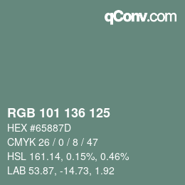 Color code: RGB 101 136 125 | qconv.com