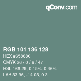 Color code: RGB 101 136 128 | qconv.com
