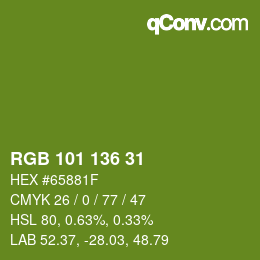 Color code: RGB 101 136 31 | qconv.com