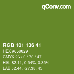 Color code: RGB 101 136 41 | qconv.com