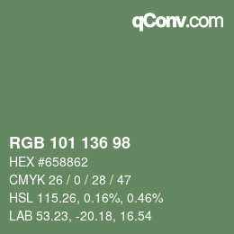 Color code: RGB 101 136 98 | qconv.com