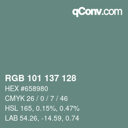 Color code: RGB 101 137 128 | qconv.com