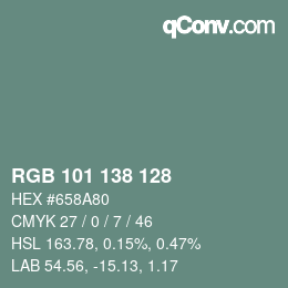 Color code: RGB 101 138 128 | qconv.com