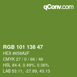 Color code: RGB 101 138 47 | qconv.com