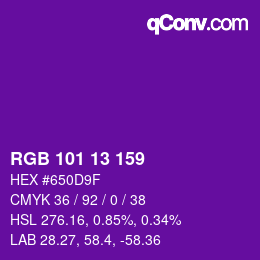 Color code: RGB 101 13 159 | qconv.com