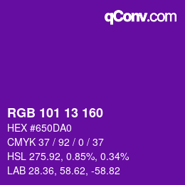 Color code: RGB 101 13 160 | qconv.com