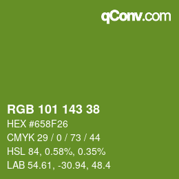 カラーコード: RGB 101 143 38 | qconv.com