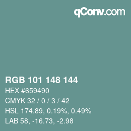 Color code: RGB 101 148 144 | qconv.com