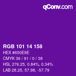 Color code: RGB 101 14 158 | qconv.com