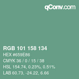 Color code: RGB 101 158 134 | qconv.com