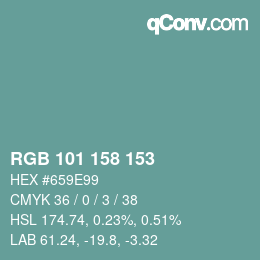 カラーコード: RGB 101 158 153 | qconv.com