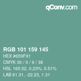 カラーコード: RGB 101 159 145 | qconv.com