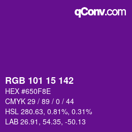 Color code: RGB 101 15 142 | qconv.com