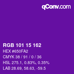 Color code: RGB 101 15 162 | qconv.com