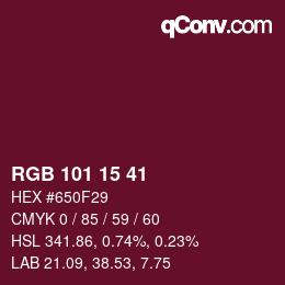 Color code: RGB 101 15 41 | qconv.com