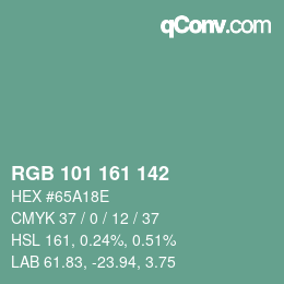 Color code: RGB 101 161 142 | qconv.com