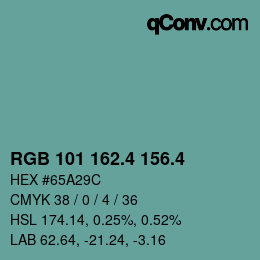 カラーコード: RGB 101 162.4 156.4 | qconv.com