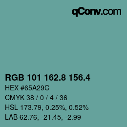 カラーコード: RGB 101 162.8 156.4 | qconv.com